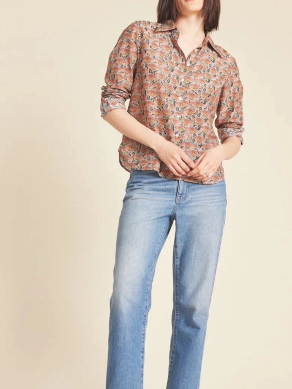 Trovata Jacquelin Fan Flower Floral Cotton Silk Button Down Shirt L NWT